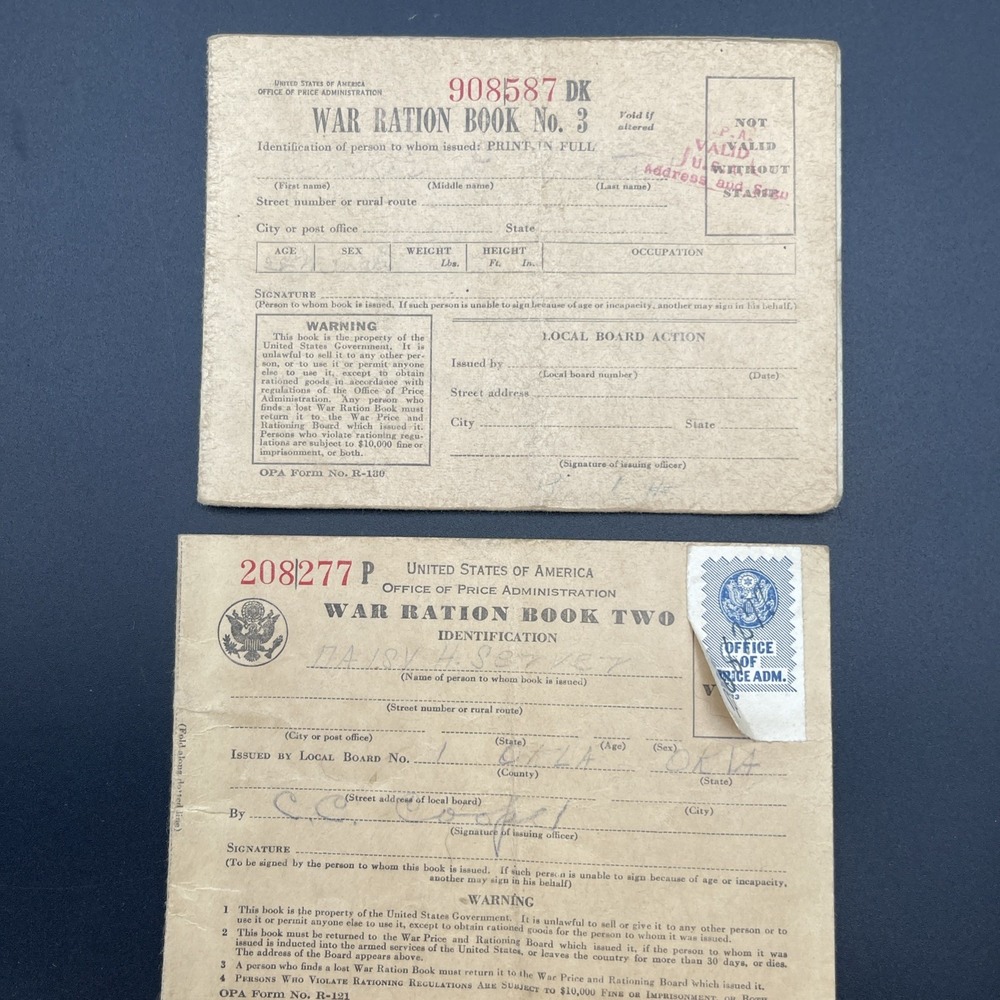 WWII War Ration Book 3 w Stamps + Book 2 Named Lot OPA Vintage 1940s 1068